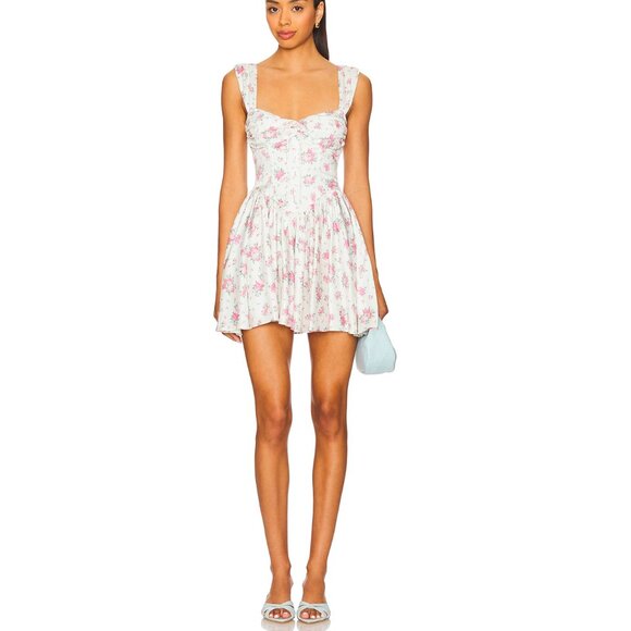 NEW FOR LOVE AND LEMONS AUGUST WHITE MINI DRES WITH ROSE PRINT SIZE S - Picture 1 of 10